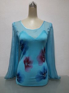 Блуза-кофточка жіноча блакитна шовкова з трикотажними вставками ошатна