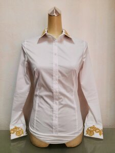 Блуза комбідрес сорочка жіноча біла ділова з золотою вишивкою