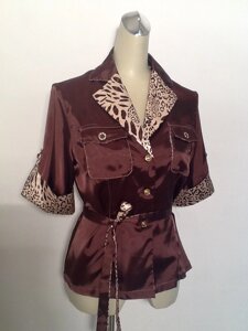 Блуза сорочка з коротким рукавом Mory's Tune жіноча шовк розмір + коричнева