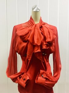Блуза сорочка шовкова жіноча Balizza червона з бантом довгий рукав