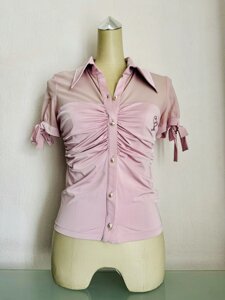 Блуза сорочка тонка жіноча рожева з коротким рукавом Balizza