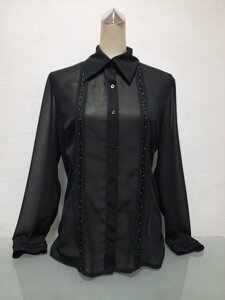 Блуза сорочка жіноча шовкова шифонова чорна з довгим рукавом