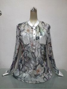 Блуза туніка шовк жіноча ошатна кольорова двойка зі шкіряними манжетами