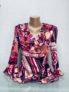 Блуза жіноча кольорова на запах із воланом із рукавом 3/4 Eveline