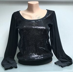 Кофта блуза чорна тонка жіноча з довгим рукавом ошатна