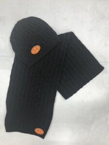 Комплект unisex шапка шарф чорний в'язаний трикотажний