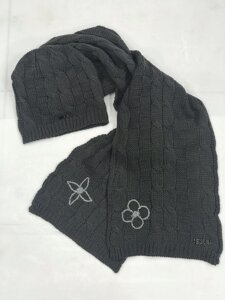 Комплект жіночий шапка шарф сірий трикотажний в'язаний