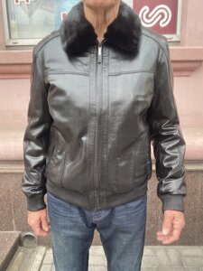 Куртка чоловіча шкіряна натуральна трансформер на хутряній підстібці з коміром із норки