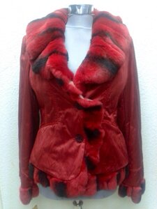 Куртка парку пехора жіноча натуральна з хутряним воланом червона курточка