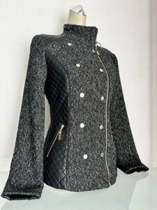 Куртка піджак жіноча чорна твідова двобортна на блискавці