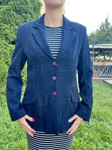 Піджак жіночий класичний діловий синій модний приталений на ґудзиках