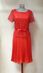 Плаття літнє жіноче Eveline мереживо спідниця плісе коралове легке модне ошатне стильне