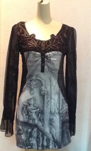 Сукня туніка жіноча Sempre коротка сіра з планкою та шифоновими рукавами