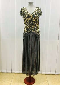 Сукня жіноча банкетна розмір + з бахромою чорно- жовта з коротким рукавом