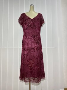 Плаття жіноче довге Morys Tune мереживо колір бордо ошатний розмір + з коротким рукавом