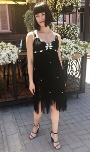 Плаття жіноче літнє A&B банкетне шовкове бахрома чорне, стильне, яскраве модне