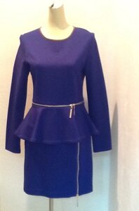 Плаття жіноче синє з баскою довгий рукав брендове яскраве
