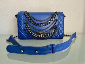 Сумка сумочка жіноча шкіряна стьобана натуральна через плече синя