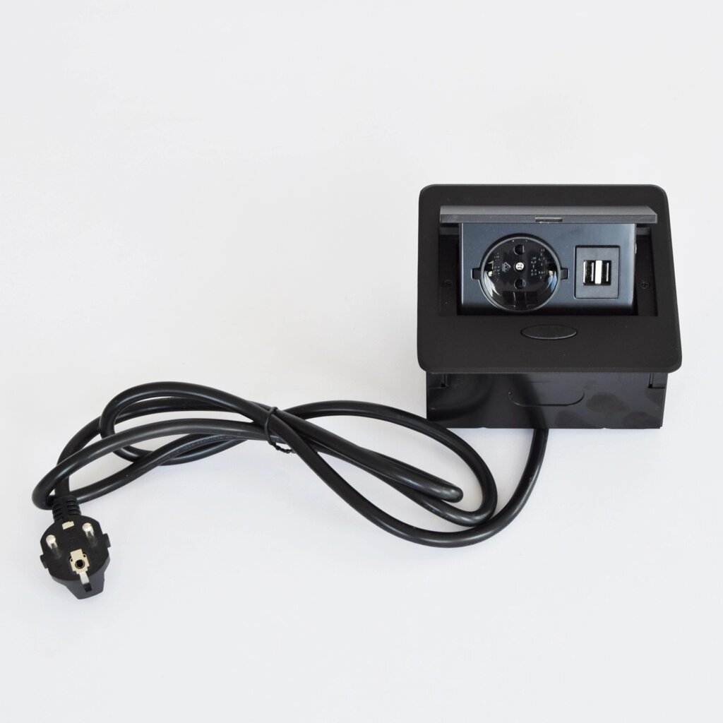 Врізний подовжувач з USB WISTOPH WP206 на 1 розетку+2USB Black від компанії Ерголайф - фото 1