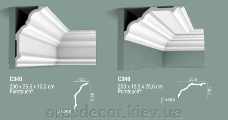 C340 Карнизи стельові з поліуретану ORAC DECOR (Орак Декор) C340 від компанії Інтернет-магазин "ORAC DECOR" - фото 1