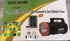 Лихтар переносний GS-540+Solar,1+1 реж, Радіо+ Bluetooth колонка, акум, 3 лампочки 3W, USB виход