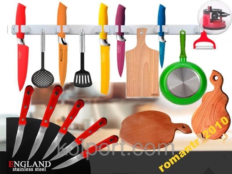 5 Ножів + тримач ножів, сковороди + дошки БУК + точилка від компанії Інтернет-магазин "Tovar-plus. Com. Ua" - фото 1