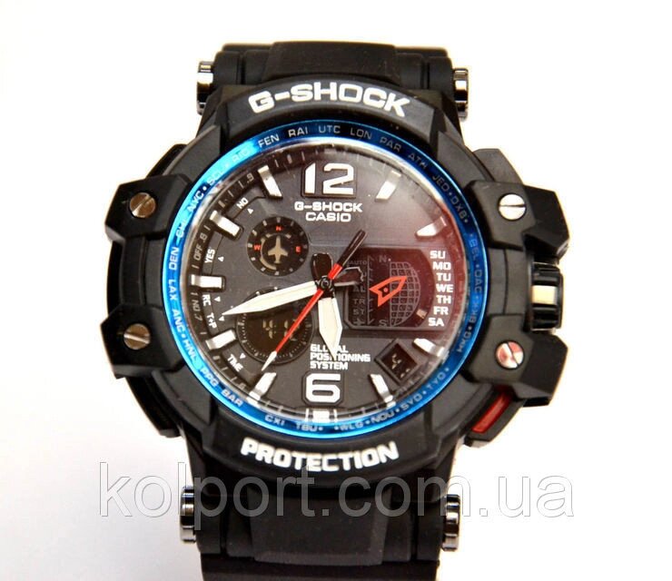 Багатофункціональний годинник Casio G-Shock GPW-1000 (чорні з синім), кварцові, чоловічі, спортивні, наручні від компанії Інтернет-магазин "Tovar-plus. Com. Ua" - фото 1