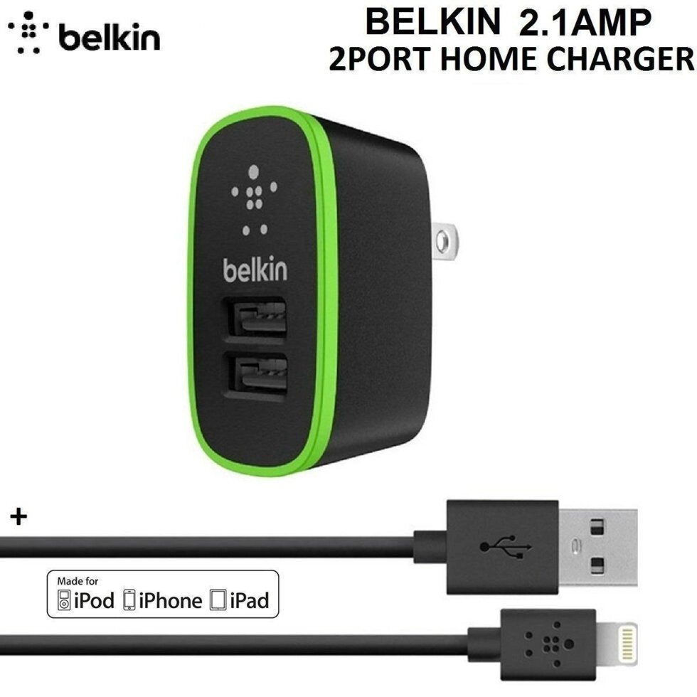 Belkin універсальний 2-USB від мережі адаптер 2.0A + шнур USB Iphone від компанії Інтернет-магазин "Tovar-plus. Com. Ua" - фото 1
