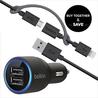 Belkin універсальний USB автомобільний адаптер 4.2A + USB кабель Iphone + Android від компанії Інтернет-магазин "Tovar-plus. Com. Ua" - фото 1