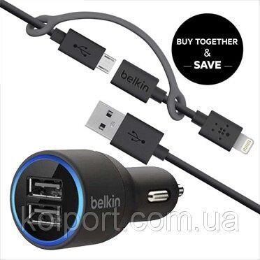 Belkin універсальний USB автомобільний адаптер 4.2A + USB кабель Iphone + Android від компанії Інтернет-магазин "Tovar-plus. Com. Ua" - фото 1