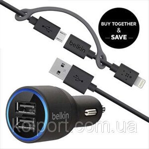 Belkin універсальний USB автомобільний адаптер 4.2A + USB кабель Iphone + Android
