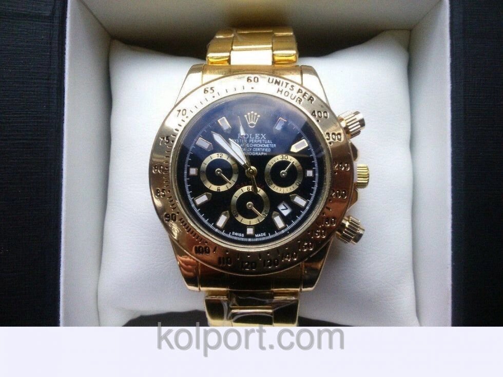 Чоловічі годинники Rolex Daytona колір циферблата золотистий, жіночі наручні годинники, чоловічі, годинник Ролекс від компанії Інтернет-магазин "Tovar-plus. Com. Ua" - фото 1