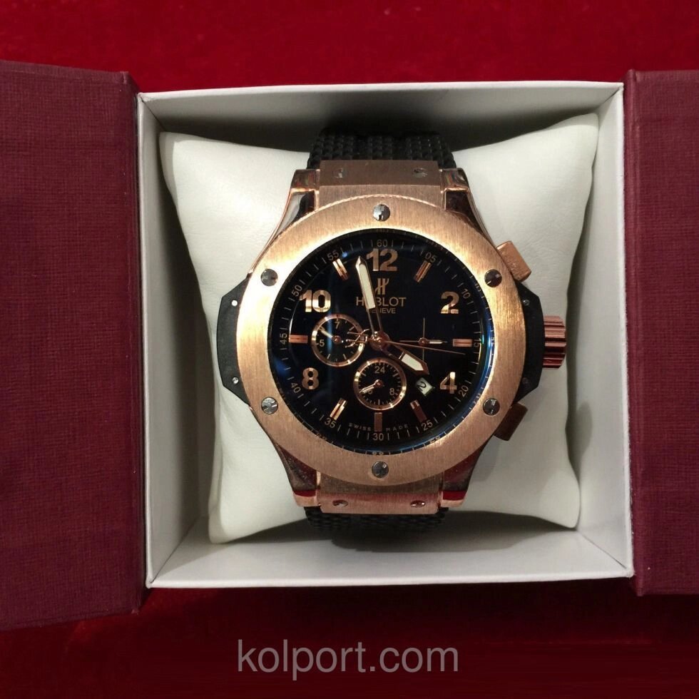 Чоловічі наручні годинники Hublot Big Bang Gold Black механика с автоподзаводом якість 5980, годинник, чоловічі від компанії Інтернет-магазин "Tovar-plus. Com. Ua" - фото 1