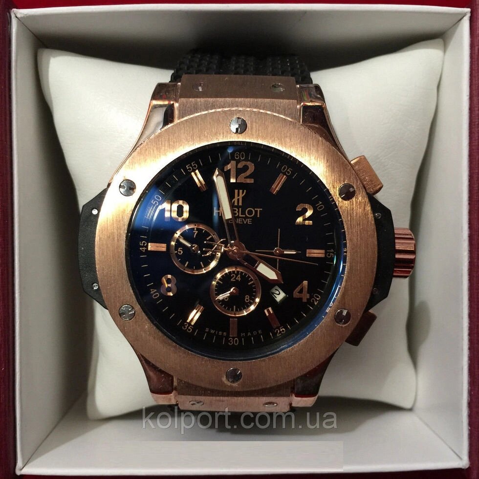 Чоловічі наручні годинники Hublot Big Bang Gold Black механика с автоподзаводом якість 5980, годинник, чоловічі від компанії Інтернет-магазин "Tovar-plus. Com. Ua" - фото 1