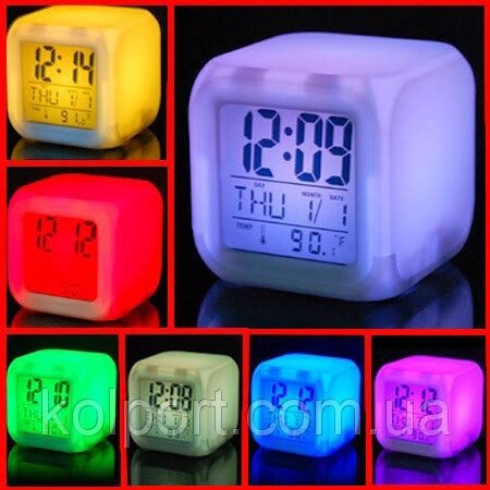 Цифрові світлодіодні годинник куб з ЖК-дисплеєм і будильником, до мінливих квітами, для зняття стре від компанії Інтернет-магазин "Tovar-plus. Com. Ua" - фото 1