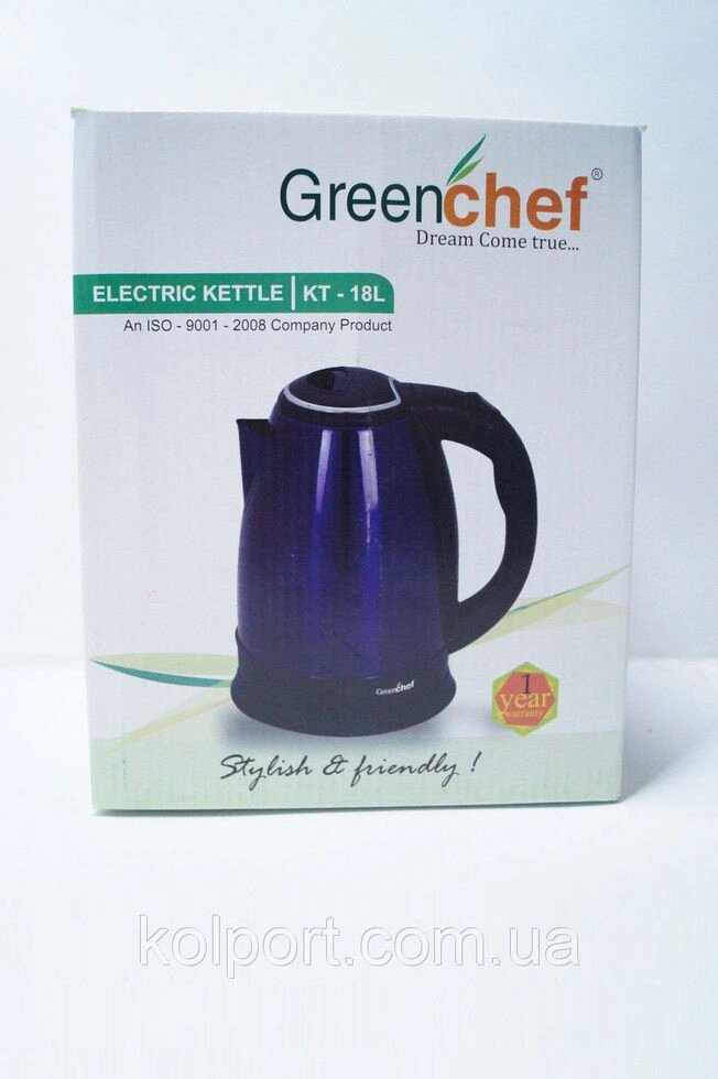 Дисковий чайник Greenchef KT-18L Blue, кухонна техніка, товари для кухні, чайники, електрочайник від компанії Інтернет-магазин "Tovar-plus. Com. Ua" - фото 1