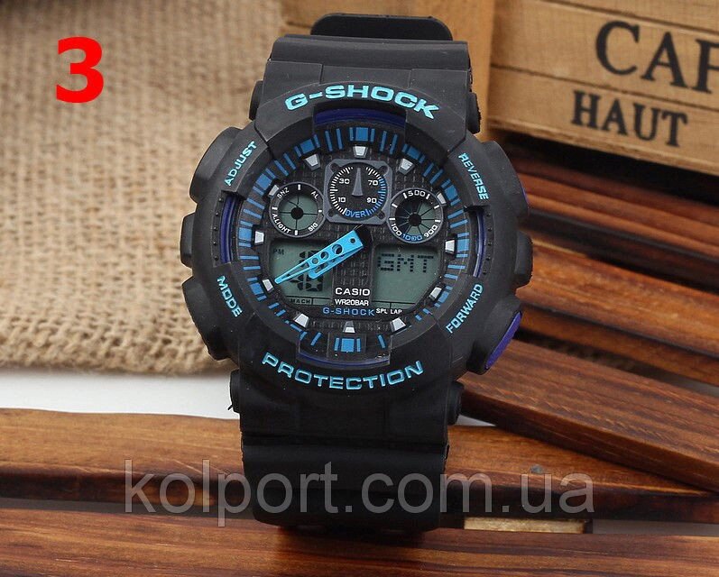 Годинники Casio G-Shock GA100, чорні з синім, наручний годинник, чоловічий годинник, електронні, спортивно-туристичні годинники від компанії Інтернет-магазин "Tovar-plus. Com. Ua" - фото 1
