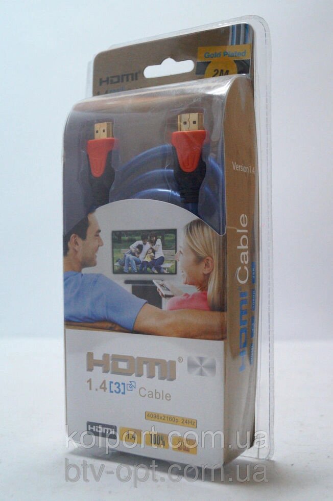 HDMI кабель 2м для ТВ та відео електроніки з золотим напиленням, кабель для інтернету, ТБ від компанії Інтернет-магазин "Tovar-plus. Com. Ua" - фото 1