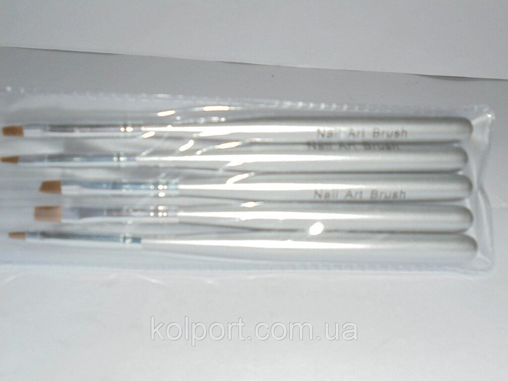 Кисть для малювання Набір Nail Art Brush (5шт, плоскі, срібло), набір кистей від компанії Інтернет-магазин "Tovar-plus. Com. Ua" - фото 1