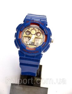 Багатофункціональний годинник CASIO G-SHOCK GA-100 (сині з червоним), кварцові, чоловічі, спортивні, наручні