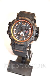 Багатофункціональний годинник Casio G-Shock GPW-1000 (чорні з помаранчевим), кварцові, чоловічі, спортивні, наручні