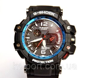 Багатофункціональний годинник Casio G-Shock GPW-1000 (чорні з синім), кварцові, чоловічі, спортивні, наручні