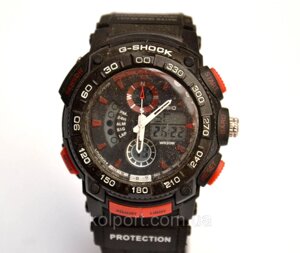 Багатофункціональний годинник Casio G-Shock Protection (чорні з червоним), кварцові, чоловічі, спортивні, наручні
