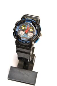 Багатофункціональний годинник Casio G-Shock Protection (чорні з синім), кварцові, чоловічі, спортивні, наручні