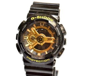 Багатофункціональний годинник Casio G-Shock Protection (чорні з золотим), кварцові, чоловічі, спортивні, наручні