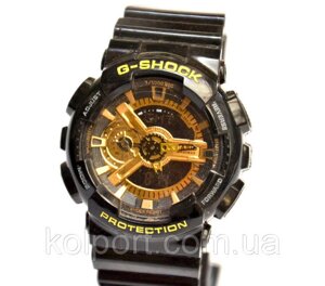 Багатофункціональний годинник Casio G-Shock Protection (чорні з золотим), кварцові, чоловічі, спортивні, наручні