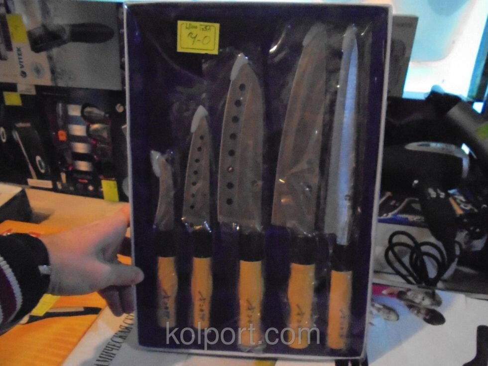 Набір ножів 105А, набір ножів, 5 предметів,, кухонні ножі. столові ножі. підставки від компанії Інтернет-магазин "Tovar-plus. Com. Ua" - фото 1