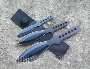 Набір 3 шт ножів для метання чорні заточеним + тканинний чохол, для мисливця / рибалки / туриста