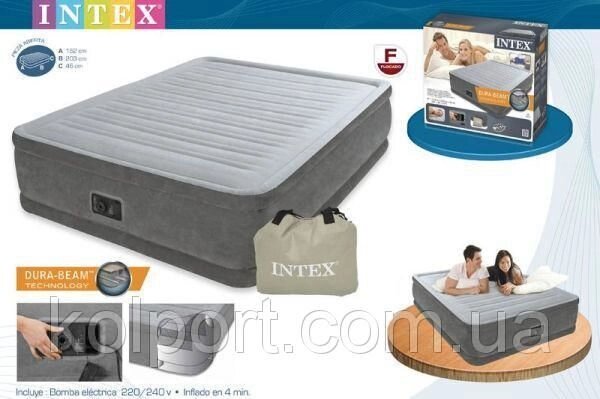 Надувна двоспальне ліжко Intex 67768 Comfort (137-191-33 см), вбудований електронасос від компанії Інтернет-магазин "Tovar-plus. Com. Ua" - фото 1