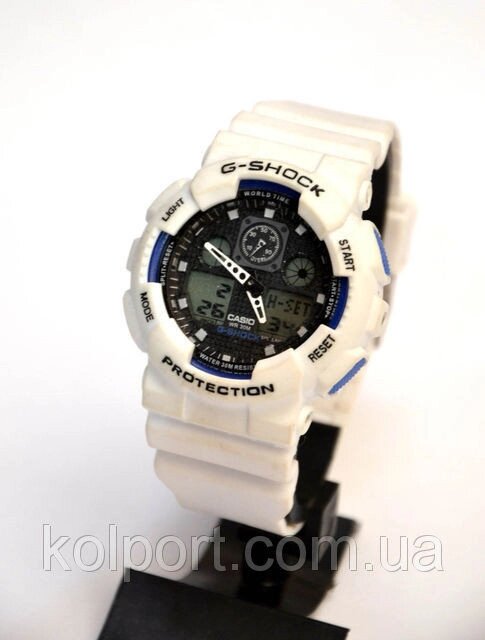 Наручний годинник Casio G-Shock GA-100 (білі з синім), спортивні, чоловічий годинник, електронні, made in Japan від компанії Інтернет-магазин "Tovar-plus. Com. Ua" - фото 1